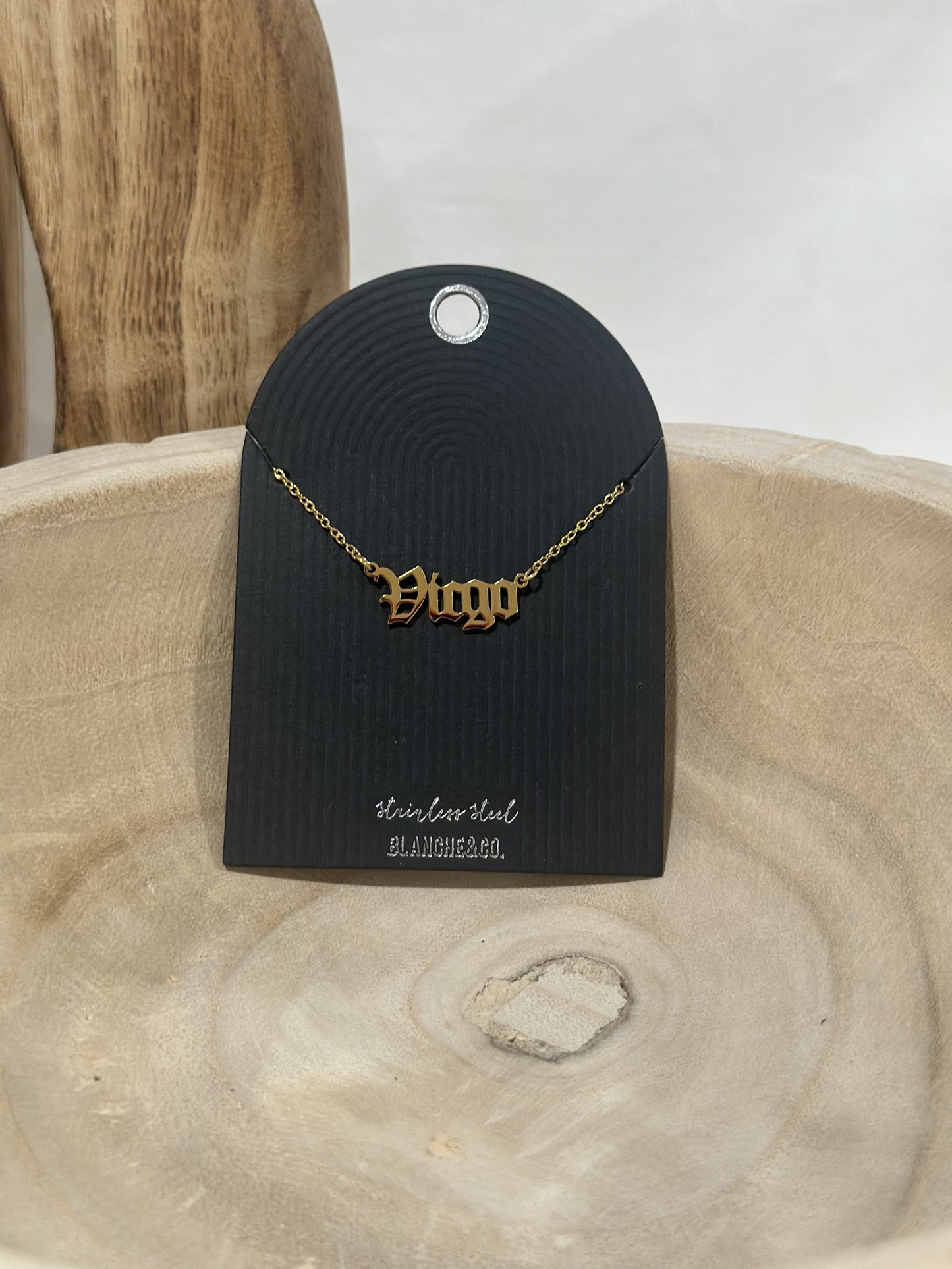 Stainless Steel Old English Virgo Pendant Necklace