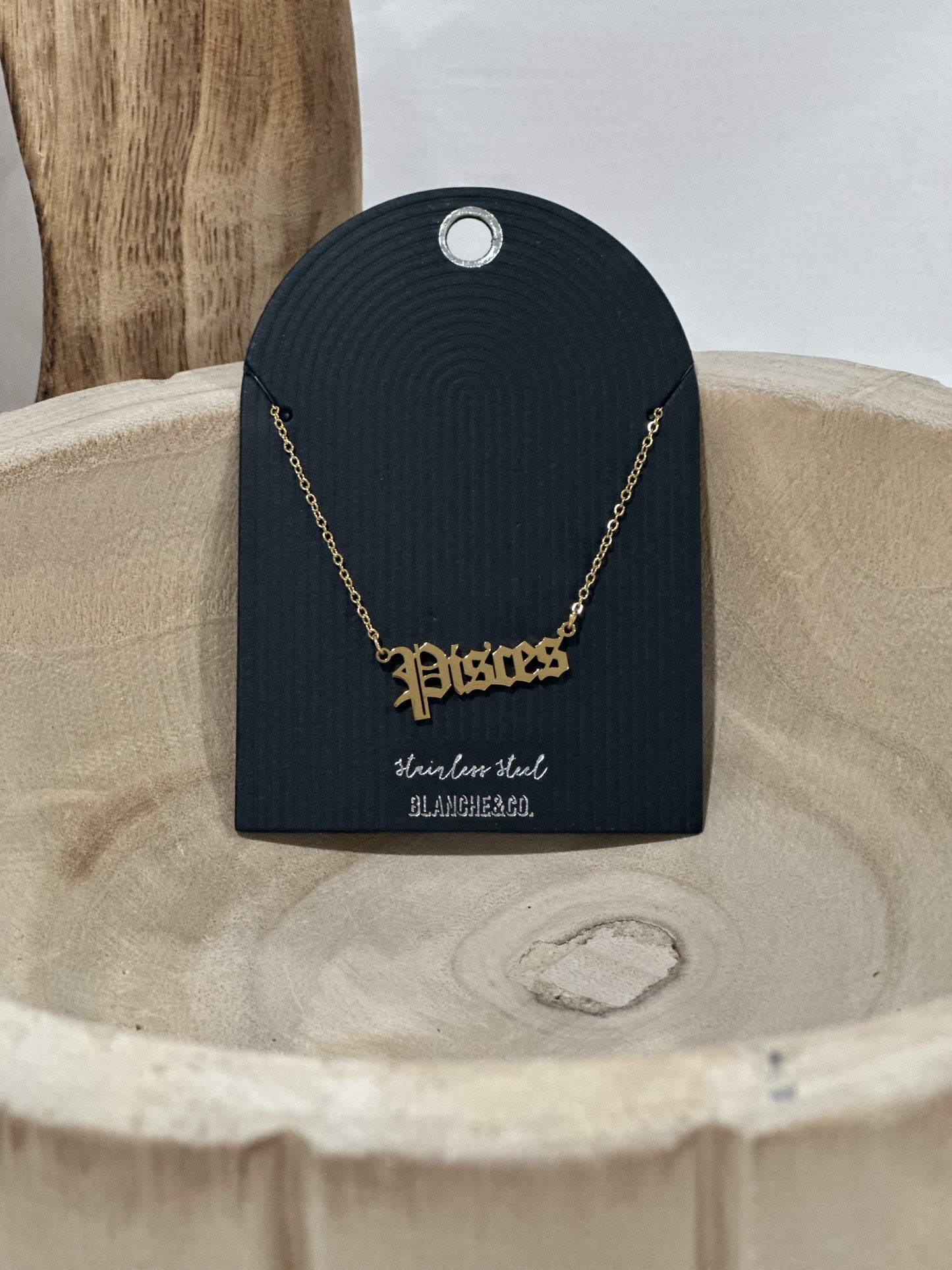 Stainless Steel Old English Pisces Pendant Necklace