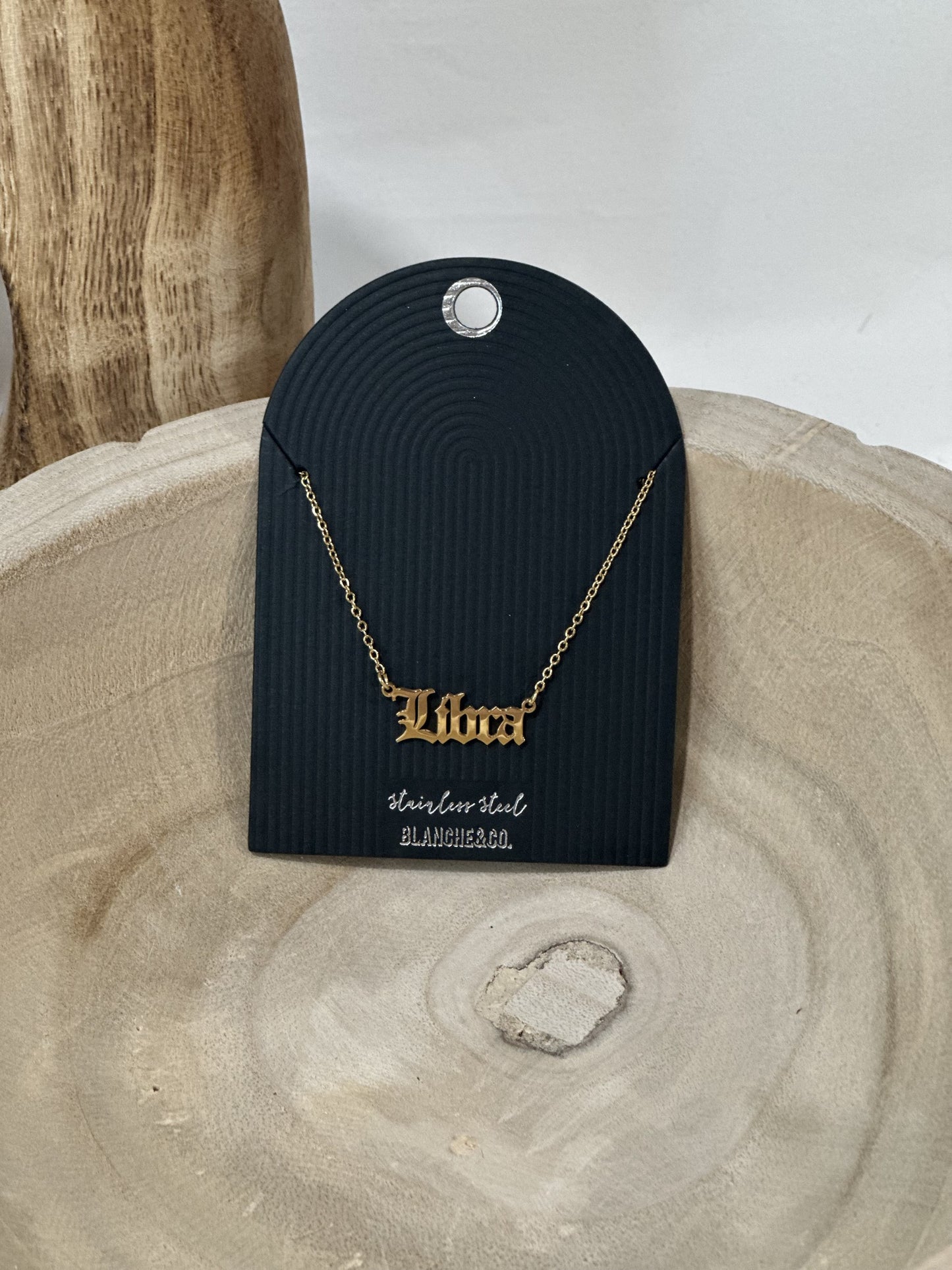 Stainless Steel Old English Libra Pendant Necklace