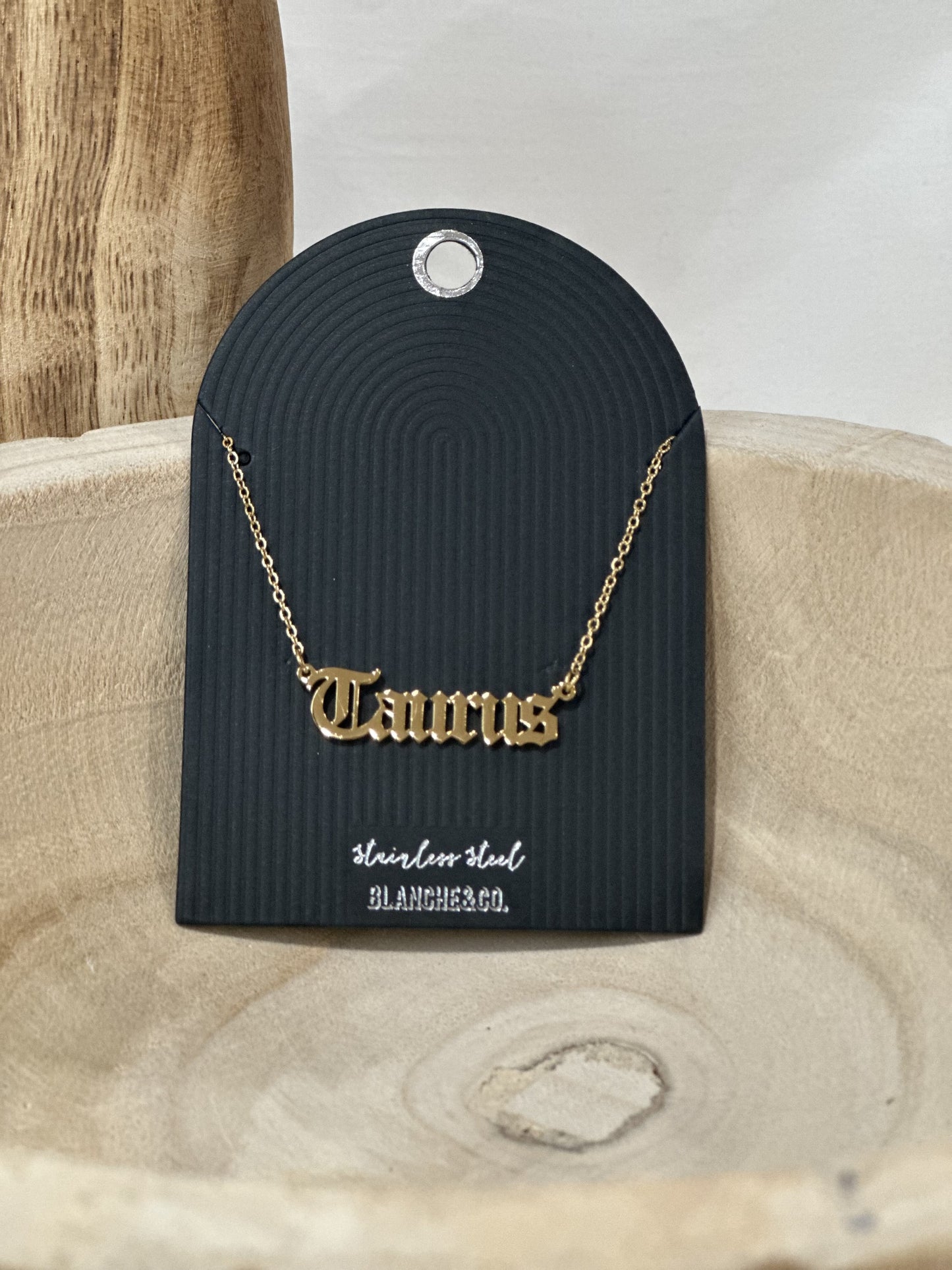 Stainless Steel Old English Taurus Pendant Necklace