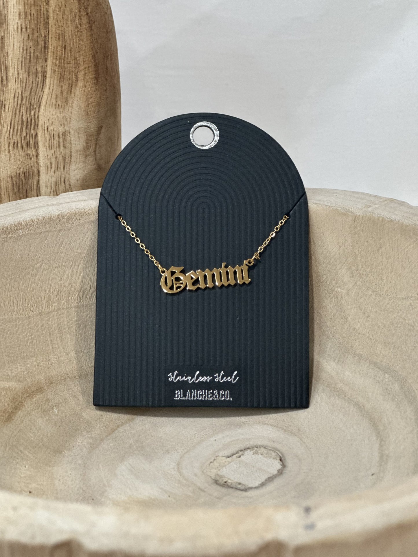 Stainless Steel Old English Gemini Pendant Necklace