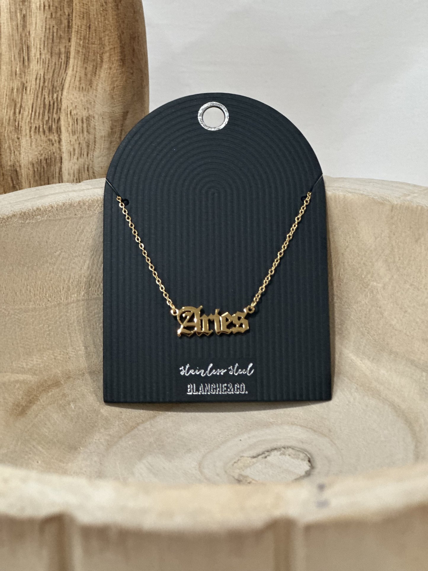 Stainless Steel Old English Aries Pendant Necklace